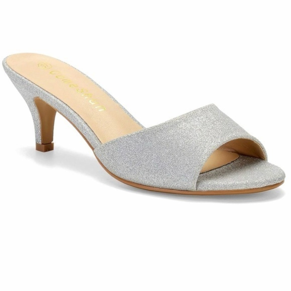 Elegant Silver Kitten Heels - Mules!